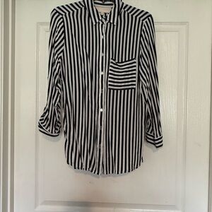 Grand & Greene Striped Button-Up in Navy and Cream